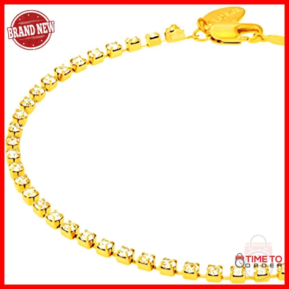 Gold Plated Anklet with Cubic Zirconia, 9 Inch Chain, Lobster Claw Clasp - Picture 3 of 7